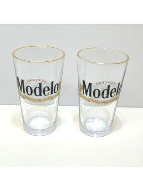 Modelo Cerveza Beer Pint Glasses Set of 2 Barware 1925 Logo Bar Drinking Glass